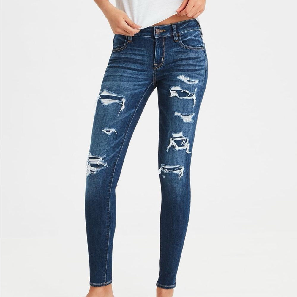 American Eagle Outfitters mid-rise Dark Blue Distressed stretch Skinny Jeans